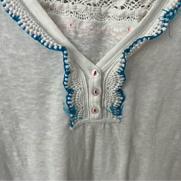 Free People Siesta Fiesta Embroidered Boho Knit Top Peasant Henley Med - Picture 5 of 12